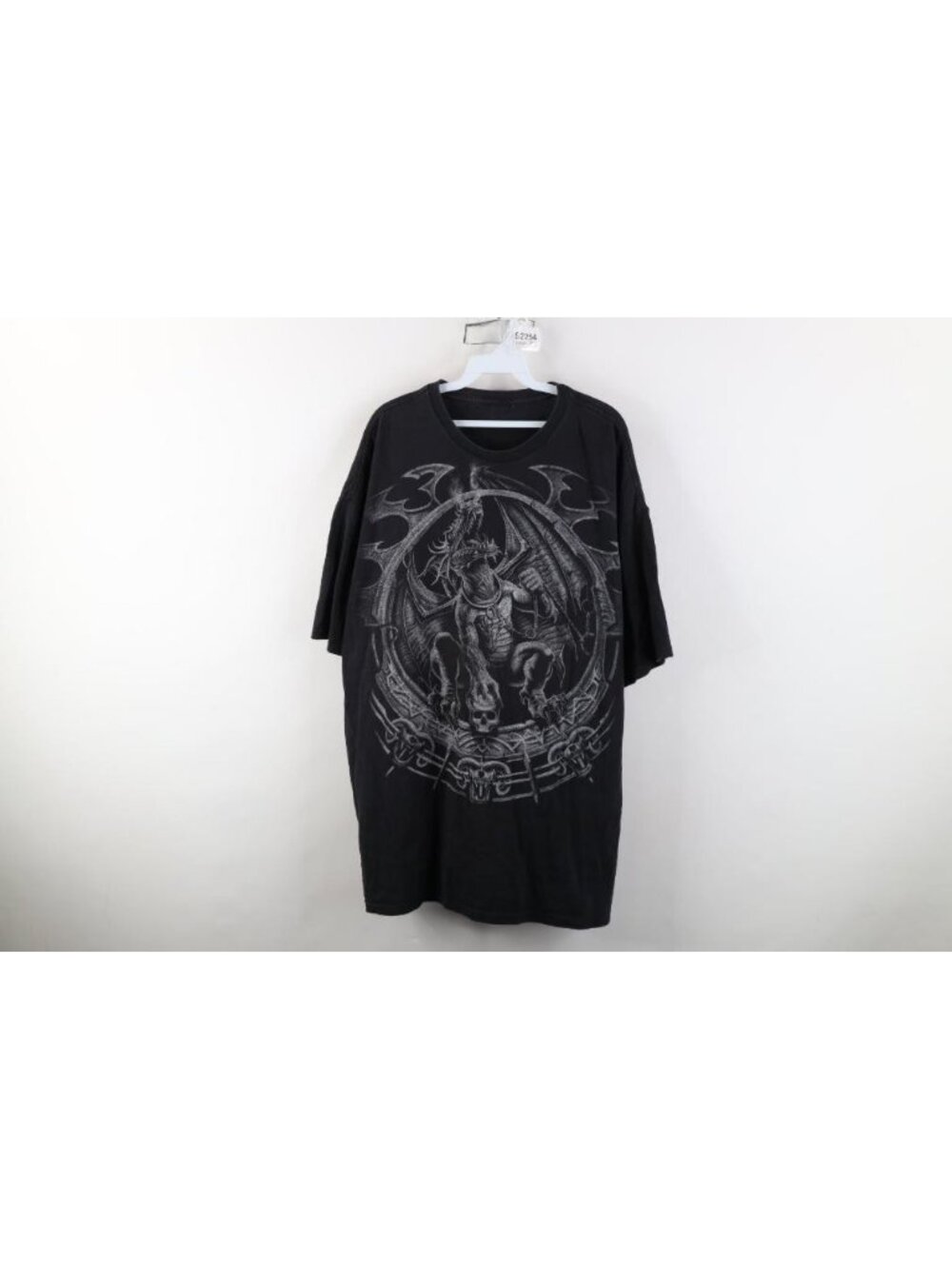 Vtg Y2K Streetwear Mens 2XL Faded Fantasy Mythical Dragon Tribal Skull T-Shirt